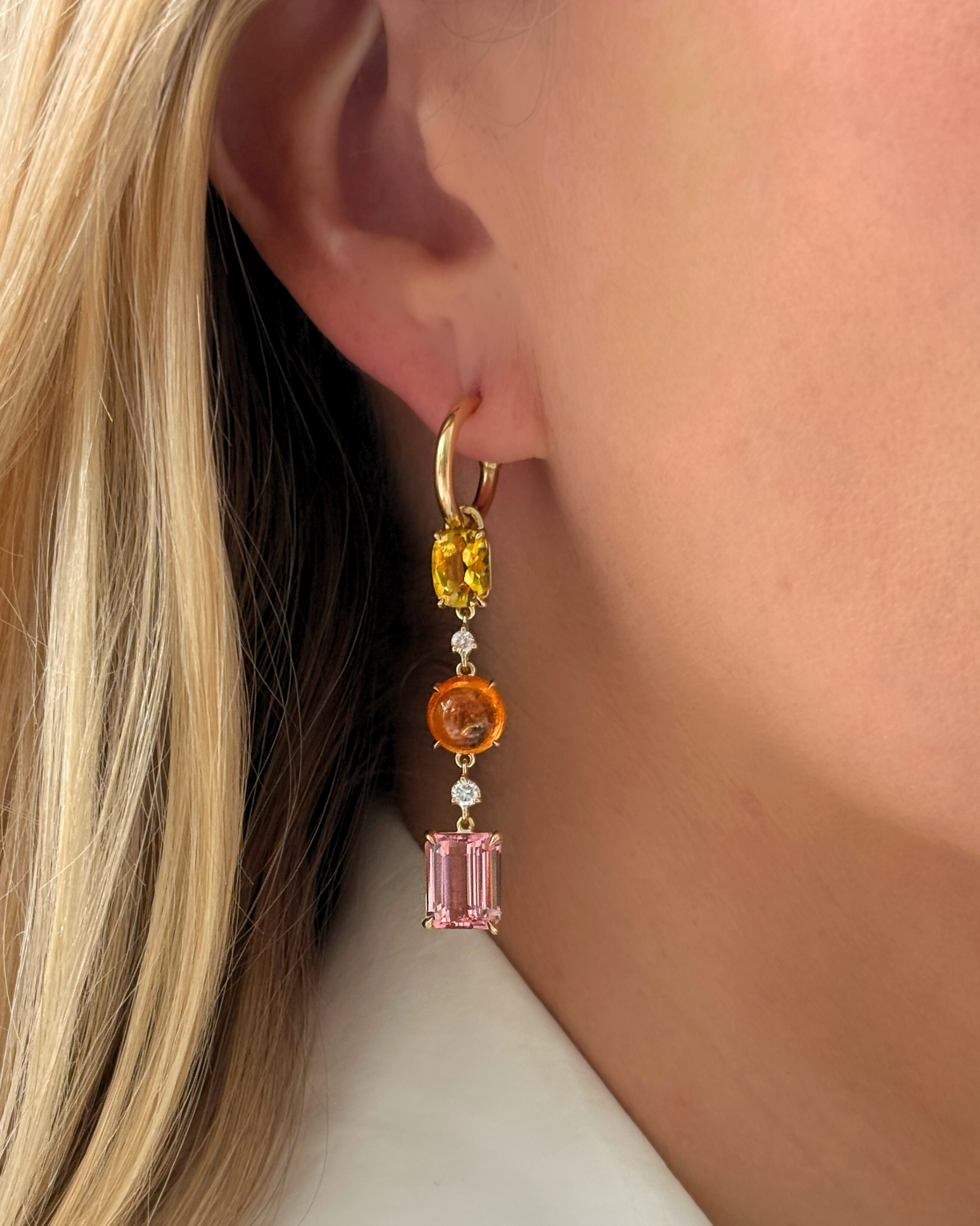 Beryl, Garnet, Tourmaline & Diamond Earrings