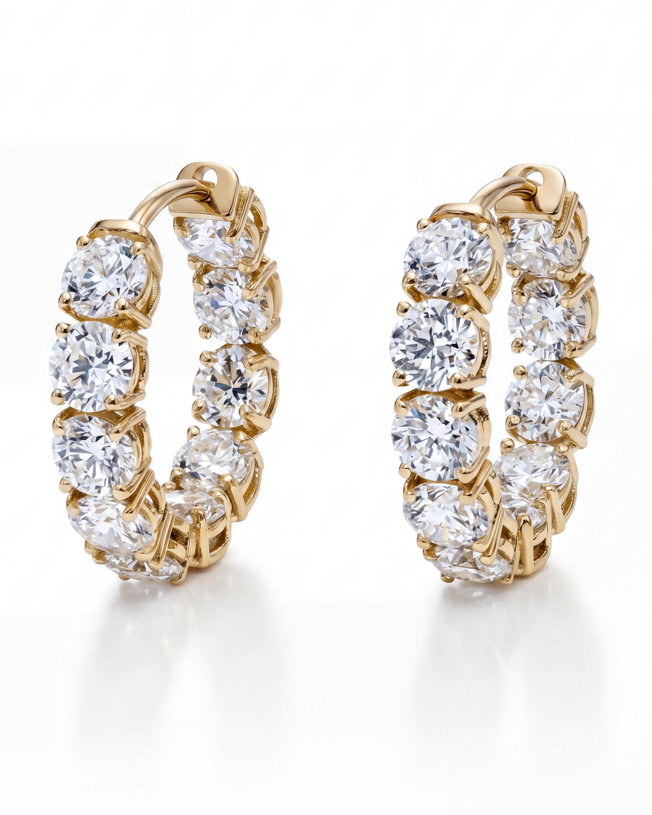 18K Yellow Gold and Diamond Hoop Earrings