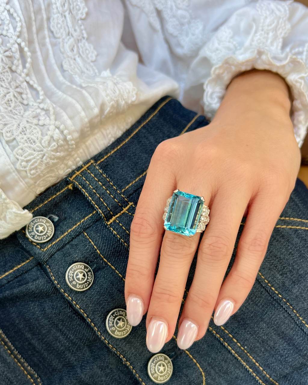 Aquamarine & Diamond Ring
