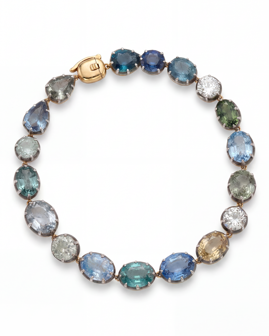 18KYG Sapphire & Diamond Button Back Bracelet