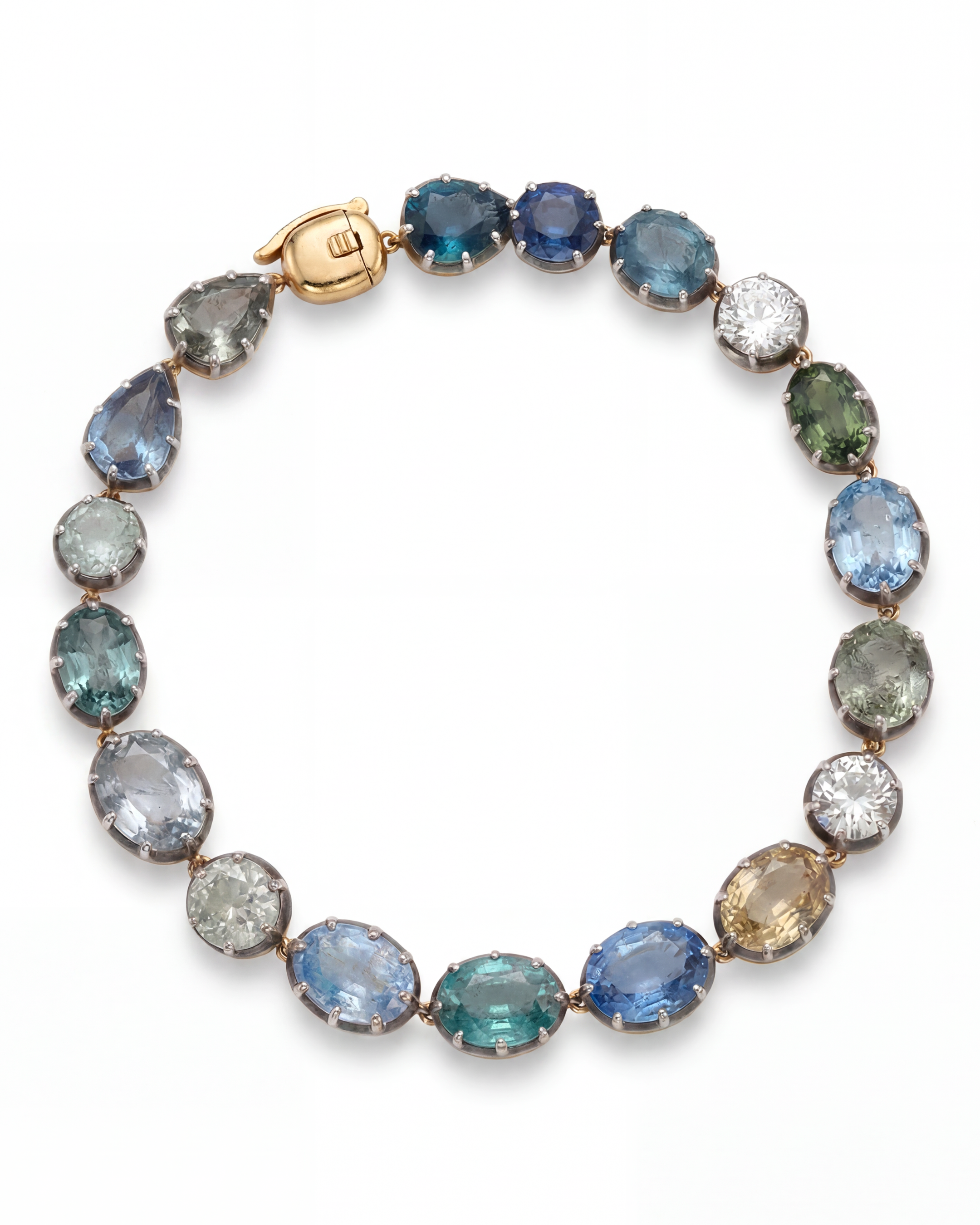 18KYG Sapphire & Diamond Button Back Bracelet