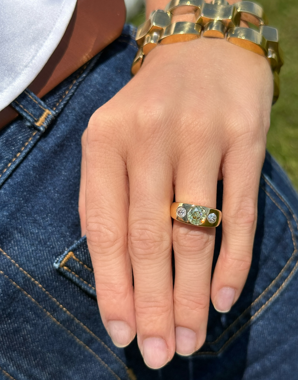Fancy Yellow & Old Mine Cut Diamond Gypsy Ring