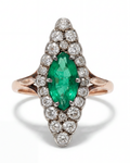 18KYG Emerald & Diamond Navette Ring