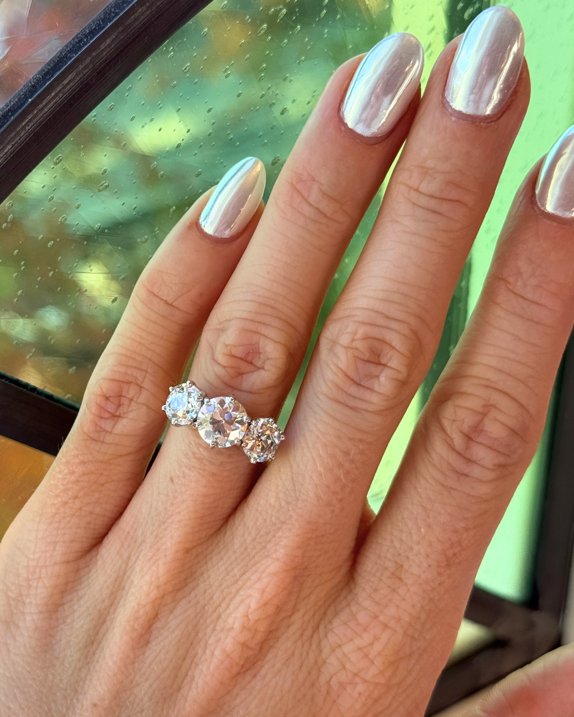 18KYG & Platinum, Old European Cut Diamond Three Stone Ring