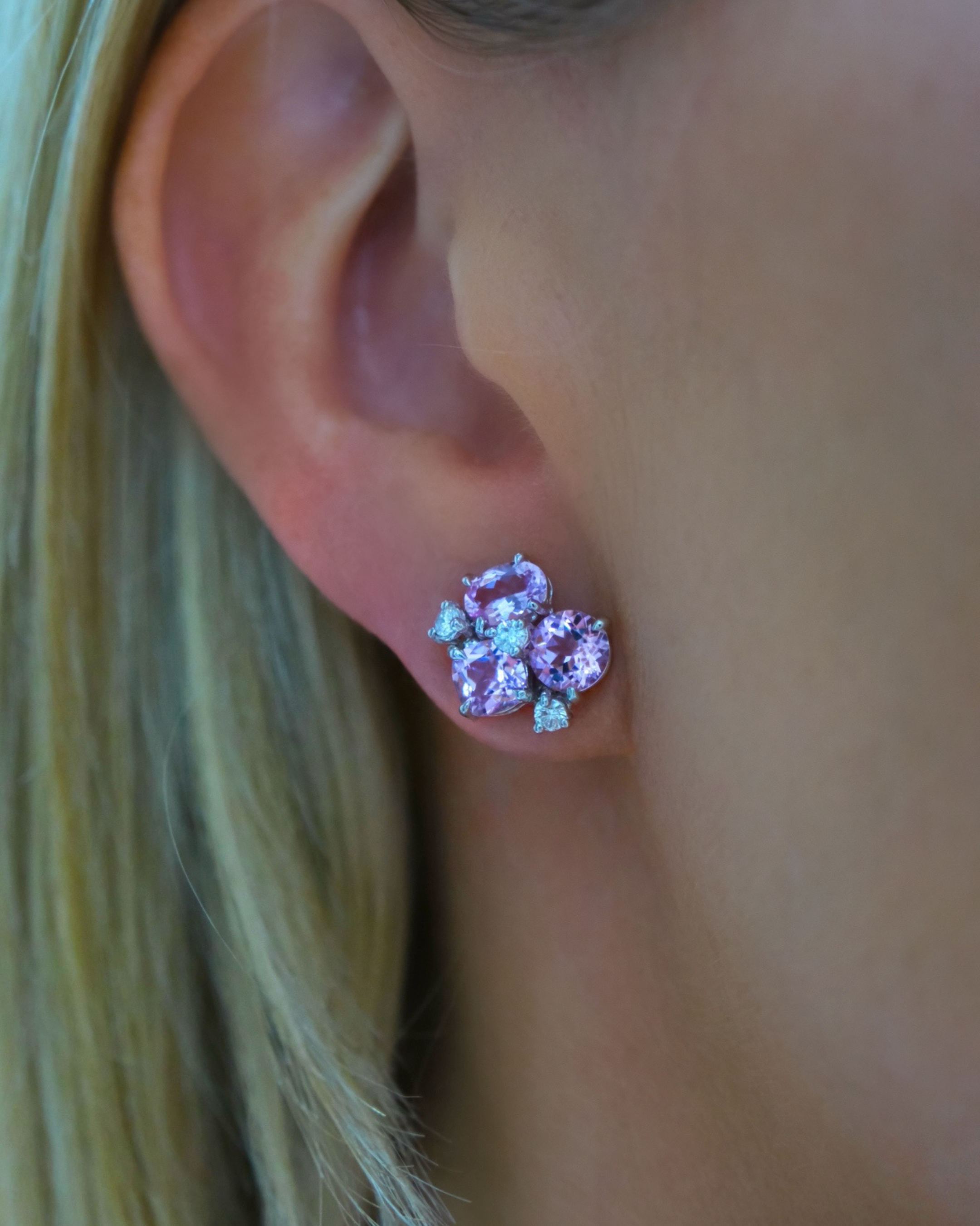 Morganite & Diamond Cluster Studs