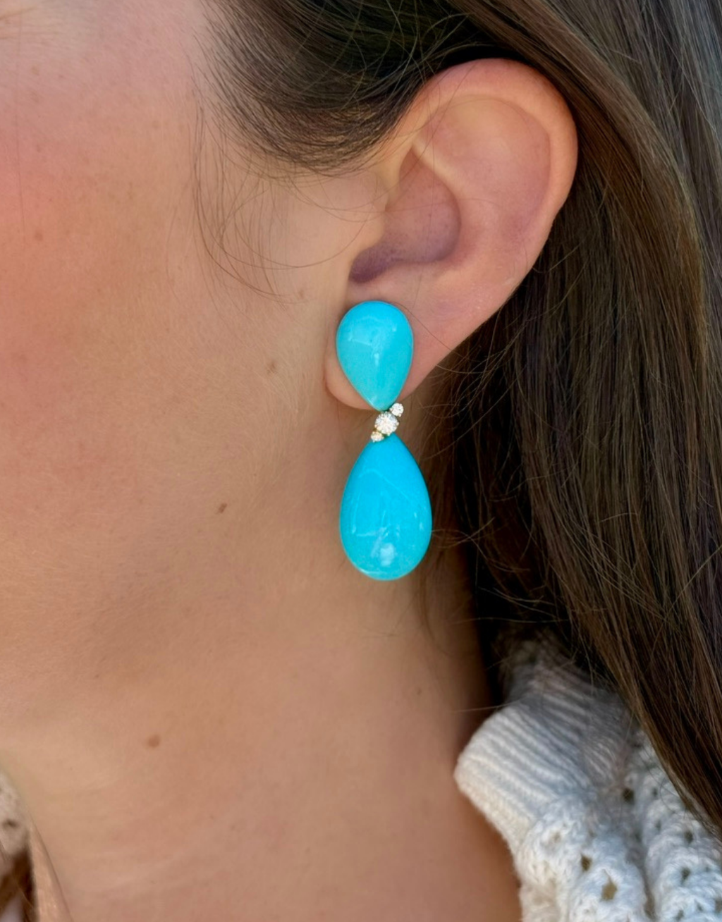 Turquoise & Diamond Ear Clips