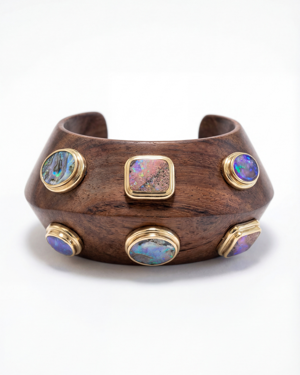 18KYG, Wood & Boulder Opal Cuff