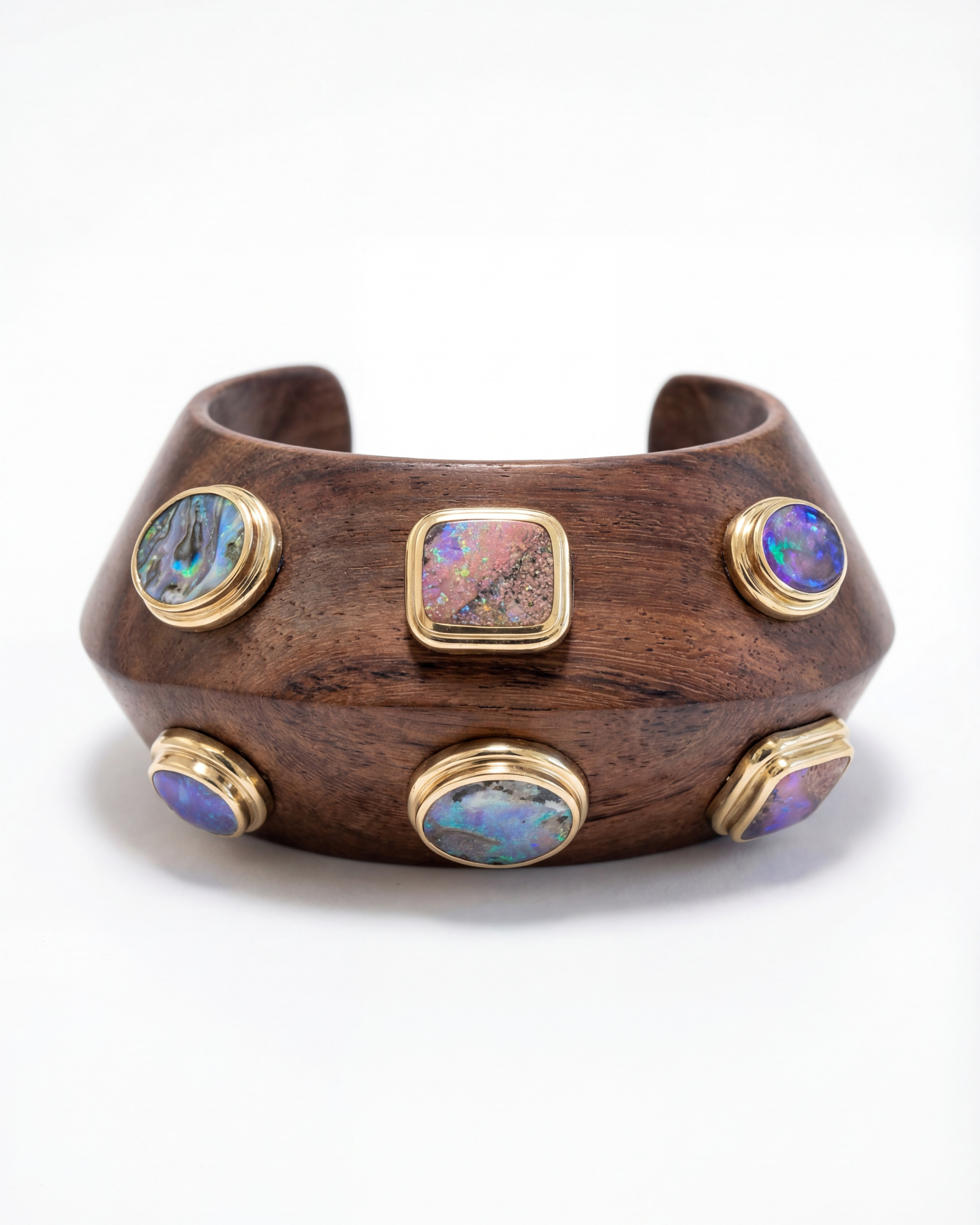 18KYG, Wood & Boulder Opal Cuff