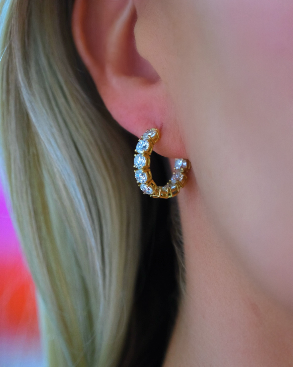 18K Yellow Gold and Diamond Hoop Earrings