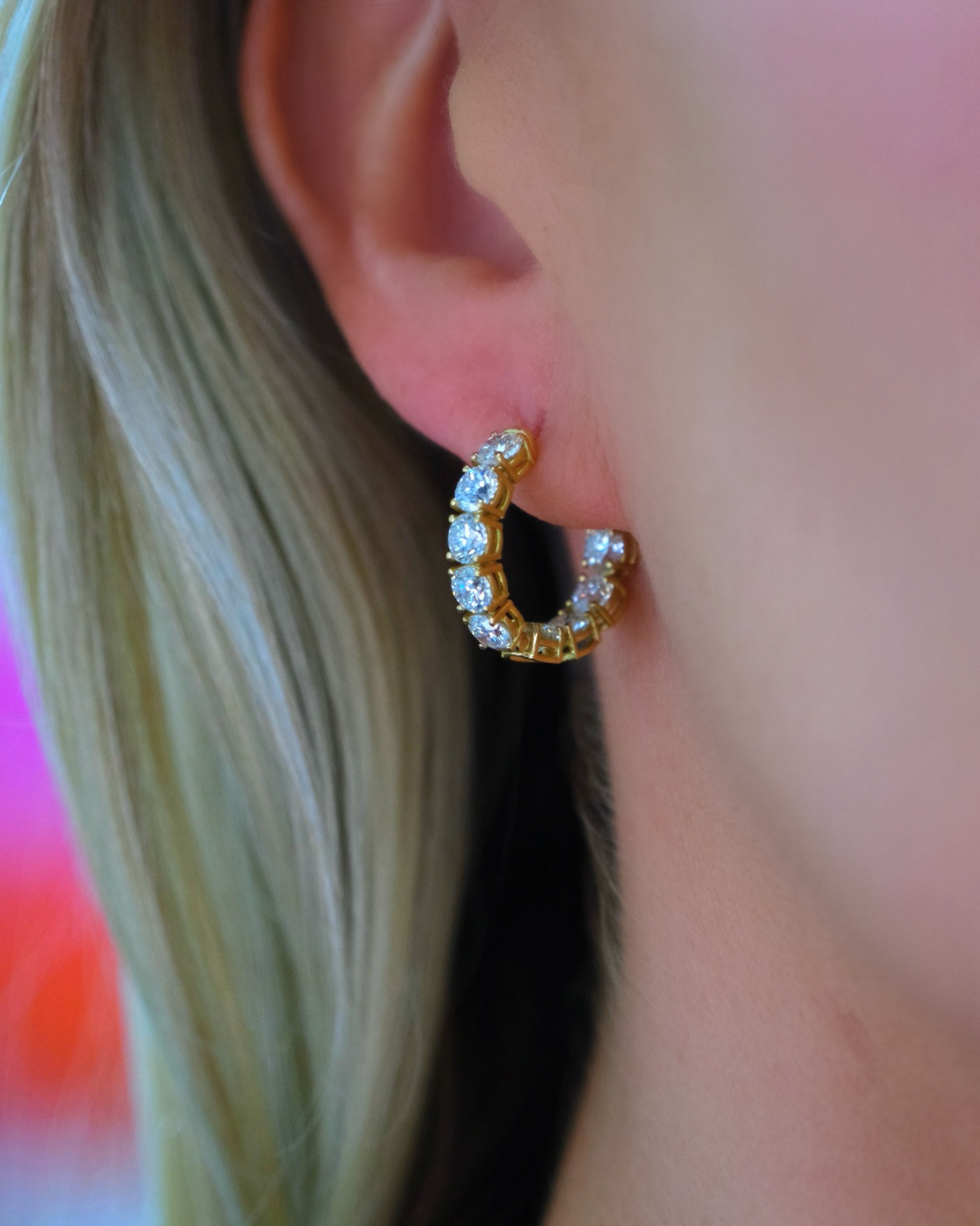 18K Yellow Gold and Diamond Hoop Earrings