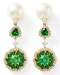 Tsavorite Garnet, Diamond & Pearl Earrings