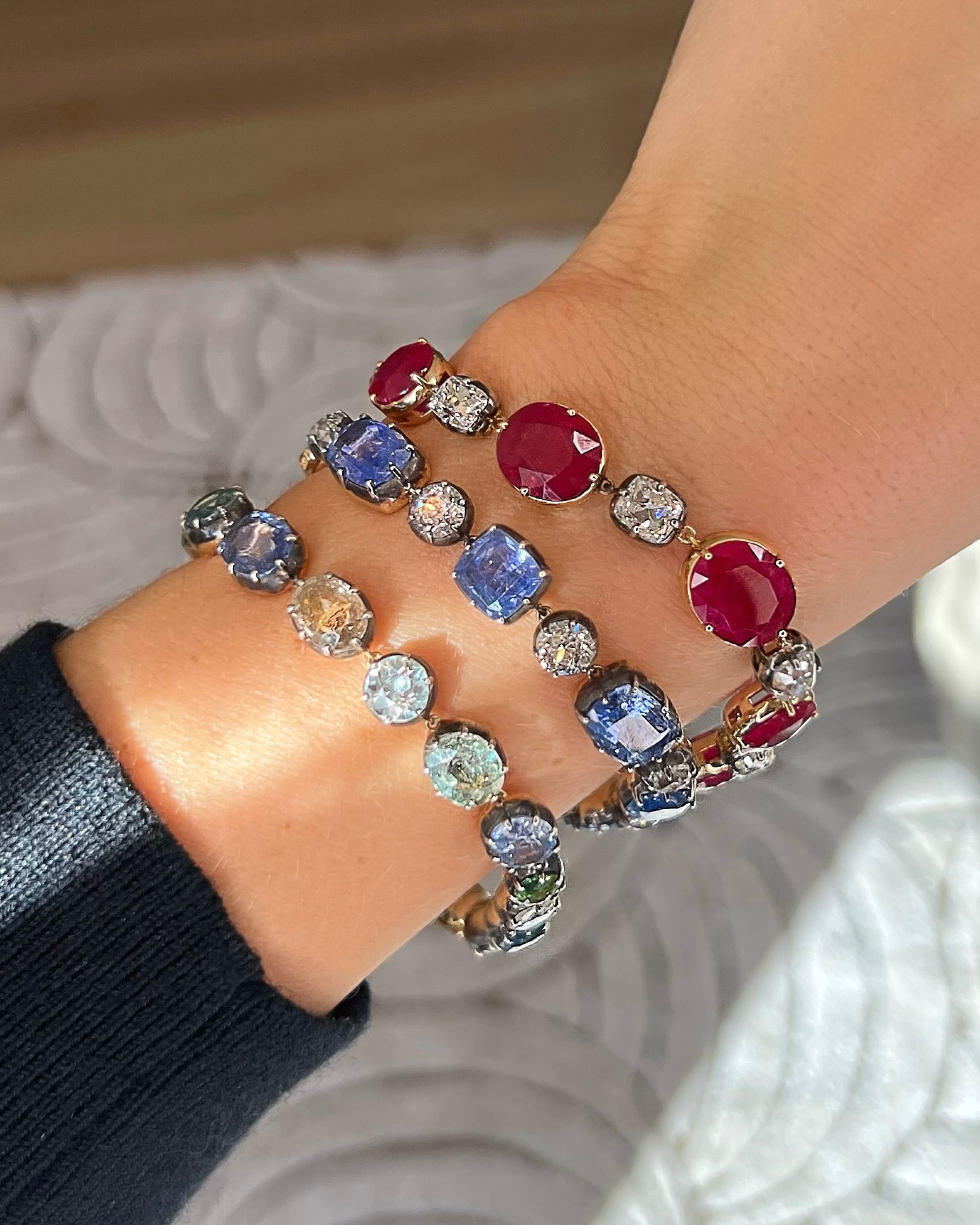 Diamond & Ruby Button Back Bracelet