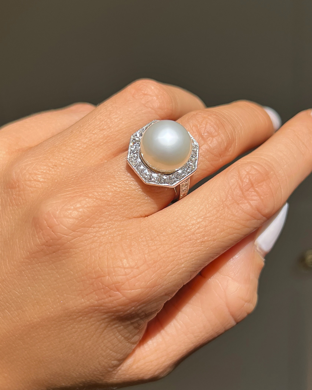 Platinum, Diamond & South Sea Pearl Ring