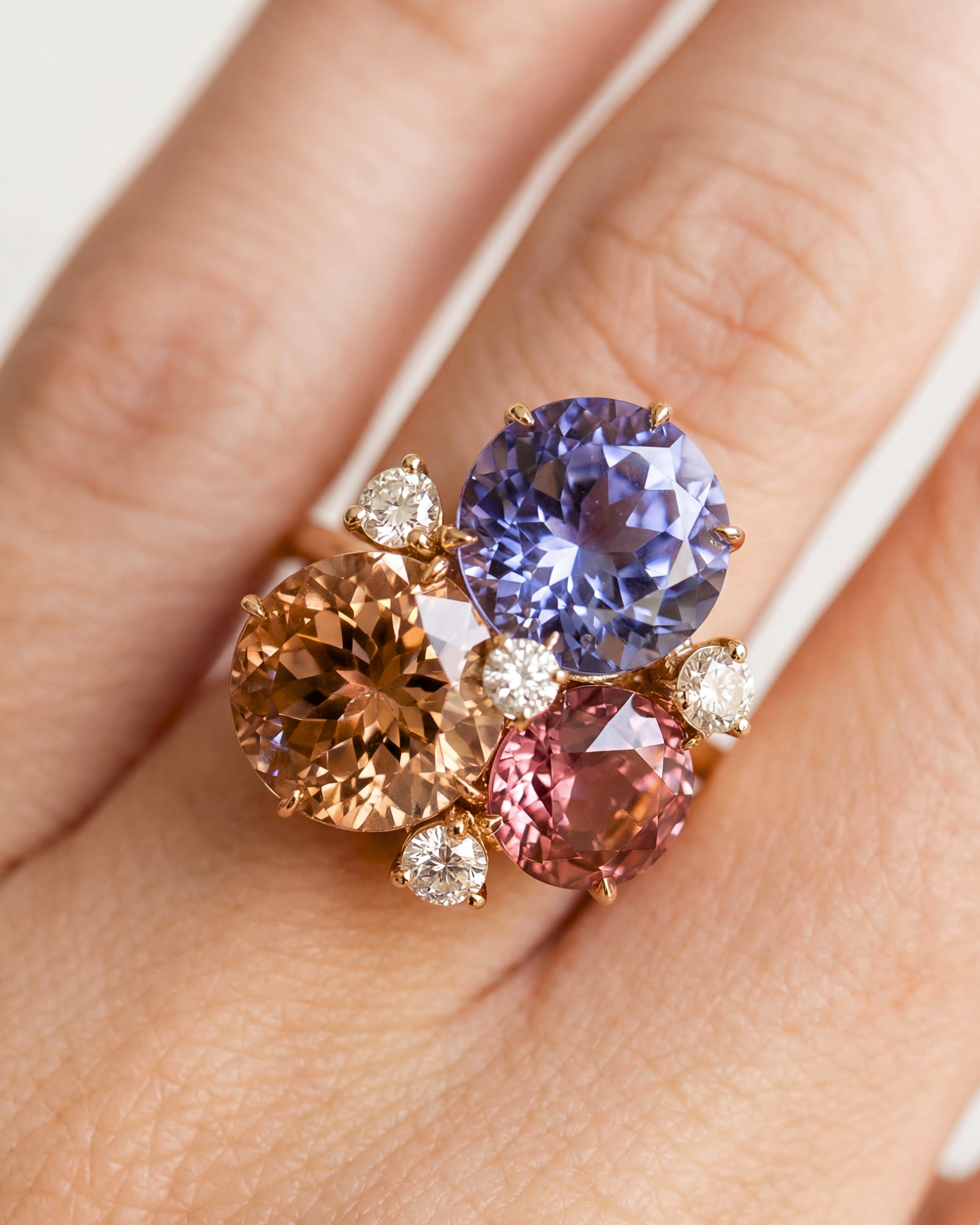18KRG, Tourmaline, Tanzanite & Diamond Ring by Donna Vock