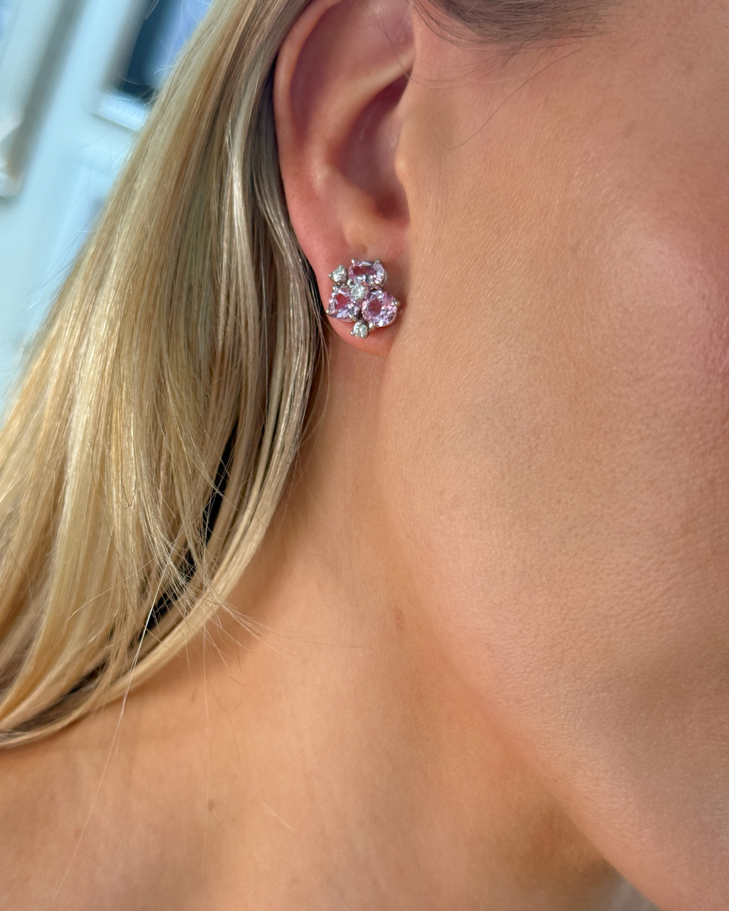 Morganite & Diamond Cluster Studs