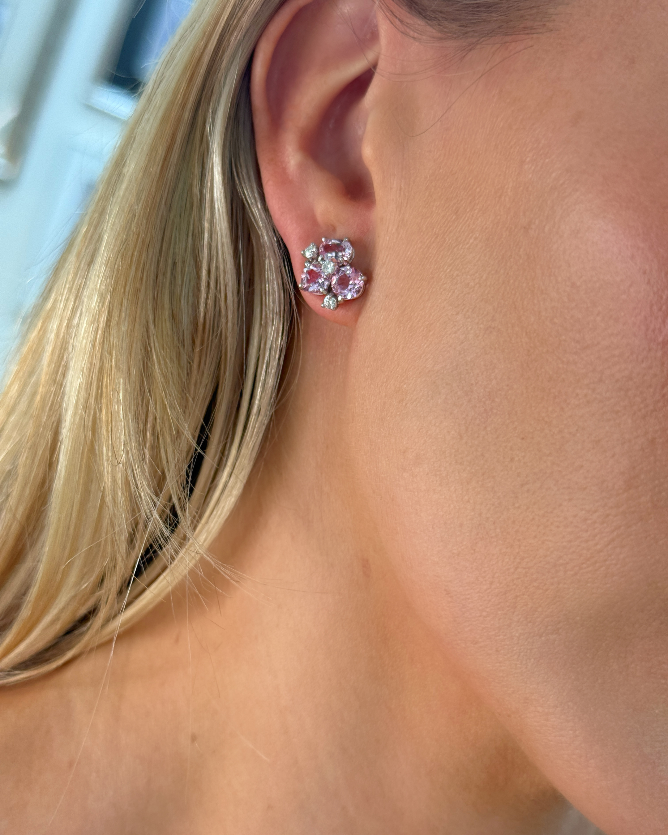 Morganite & Diamond Cluster Studs