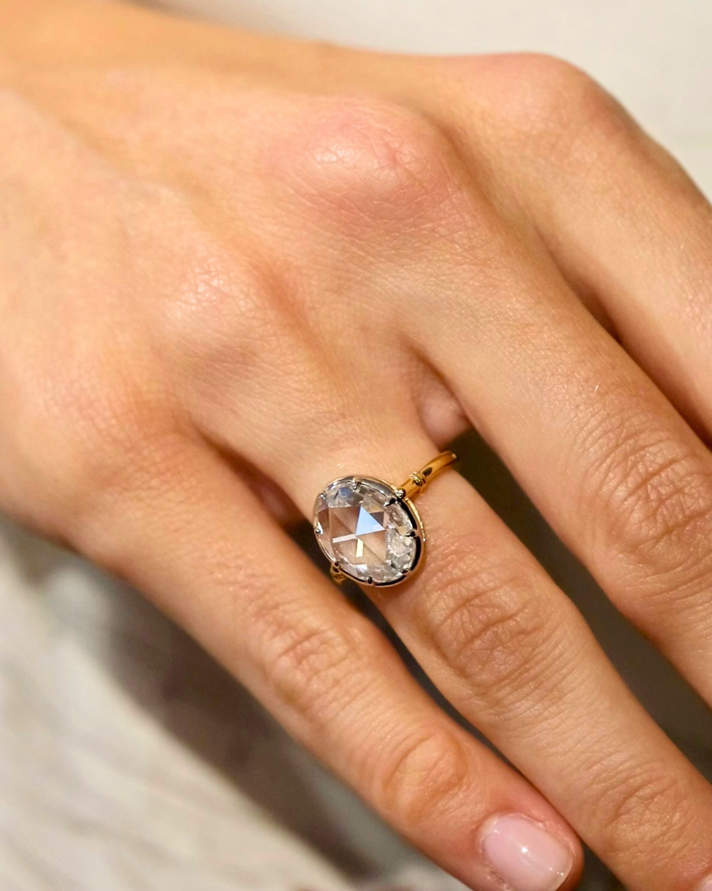 20KYG & Platinum, Rose Cut Diamond Ring
