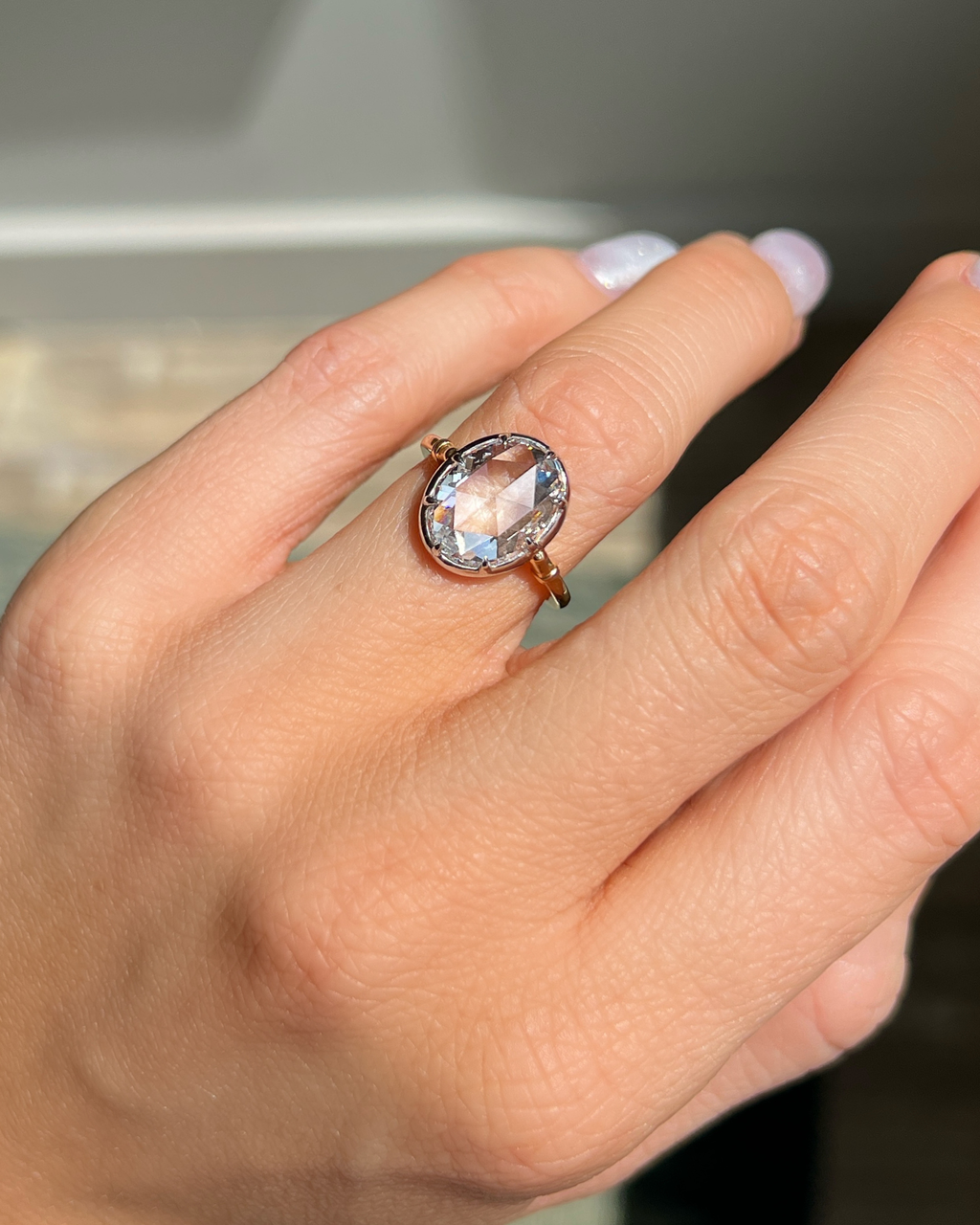20KYG & Platinum, Rose Cut Diamond Ring
