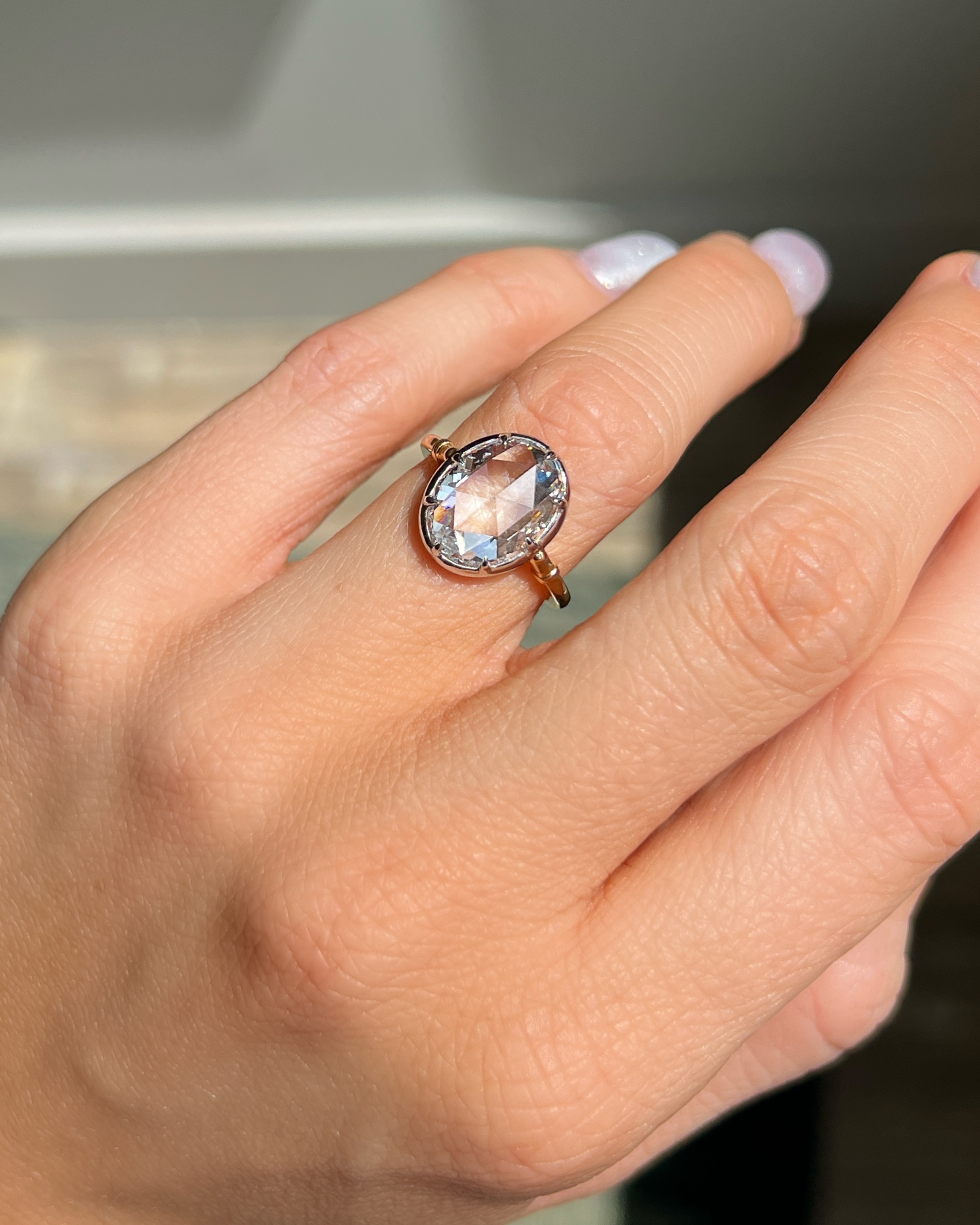20KYG & Platinum, Rose Cut Diamond Ring