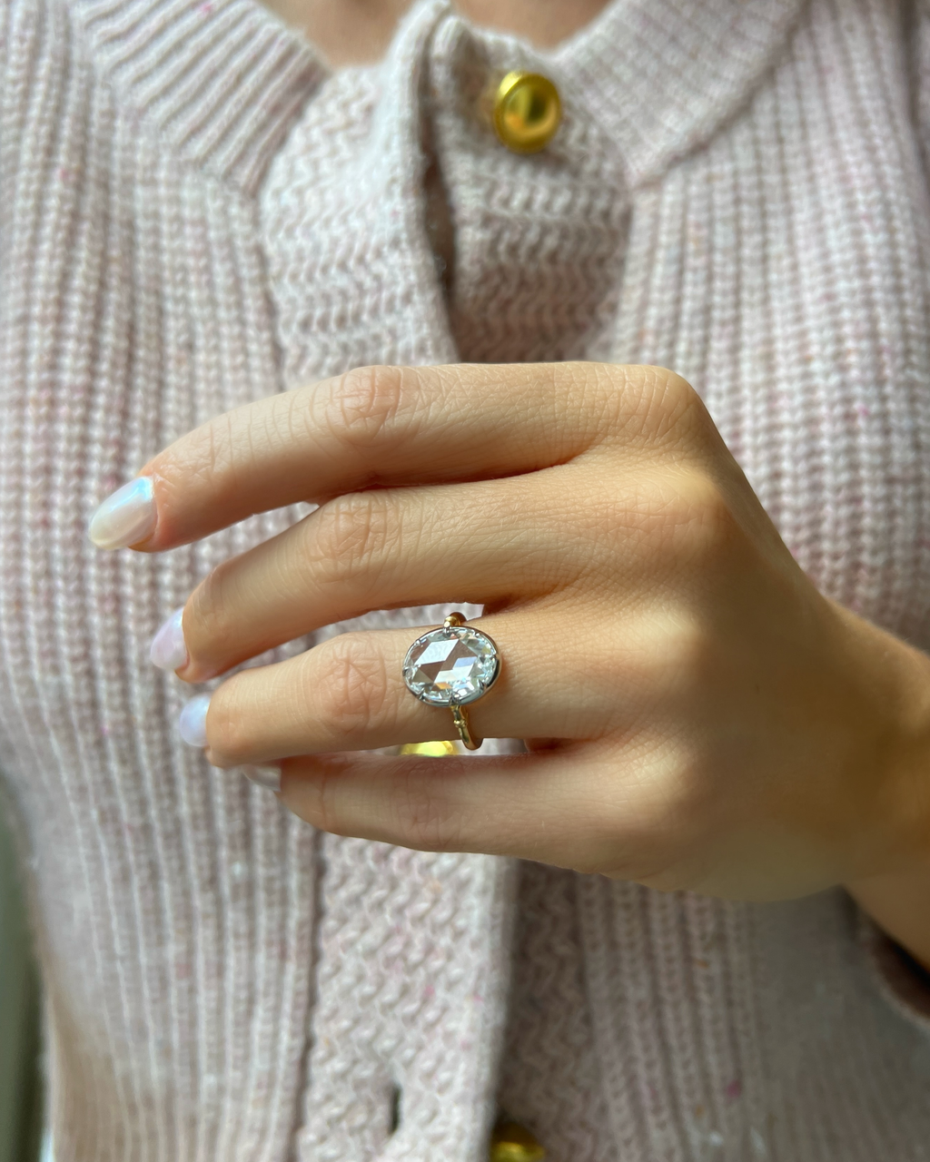 20KYG & Platinum, Rose Cut Diamond Ring