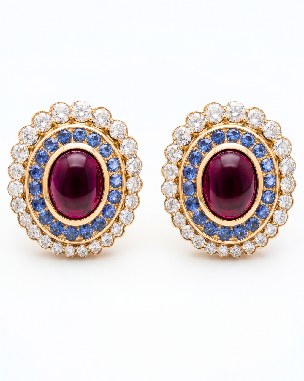 Rhodolite Garnet, Diamond & Blue Sapphire Earrings