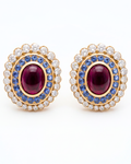 Rhodolite Garnet, Diamond & Blue Sapphire Earrings