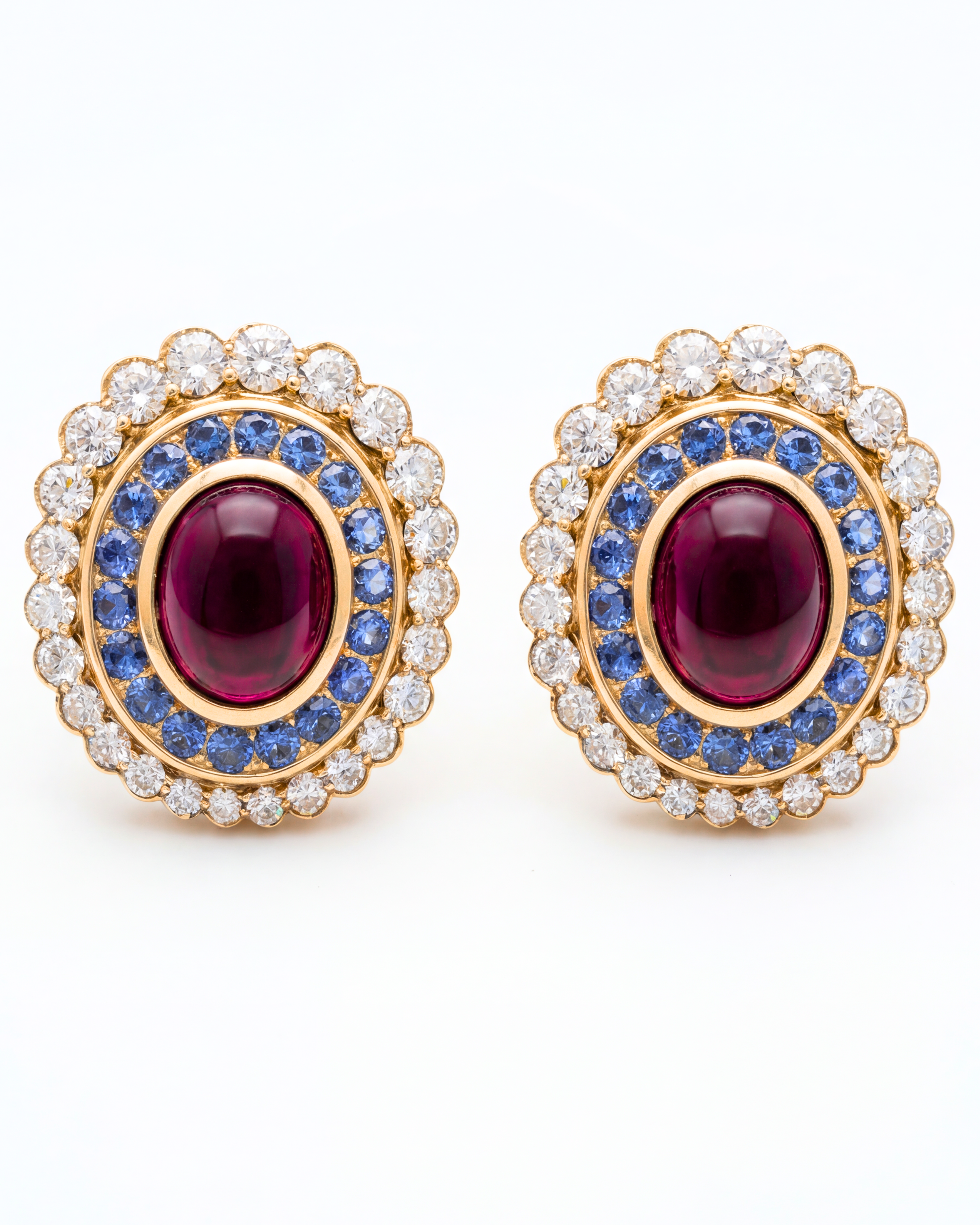 Rhodolite Garnet, Diamond & Blue Sapphire Earrings