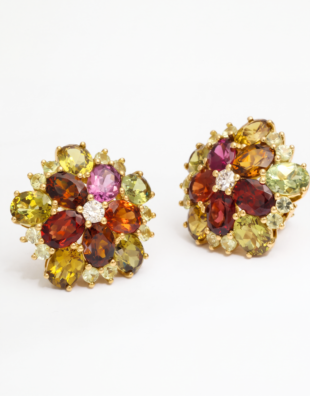 18K Yellow Gold Grossular Garnet, Chrysoberyl & Diamond Earrings