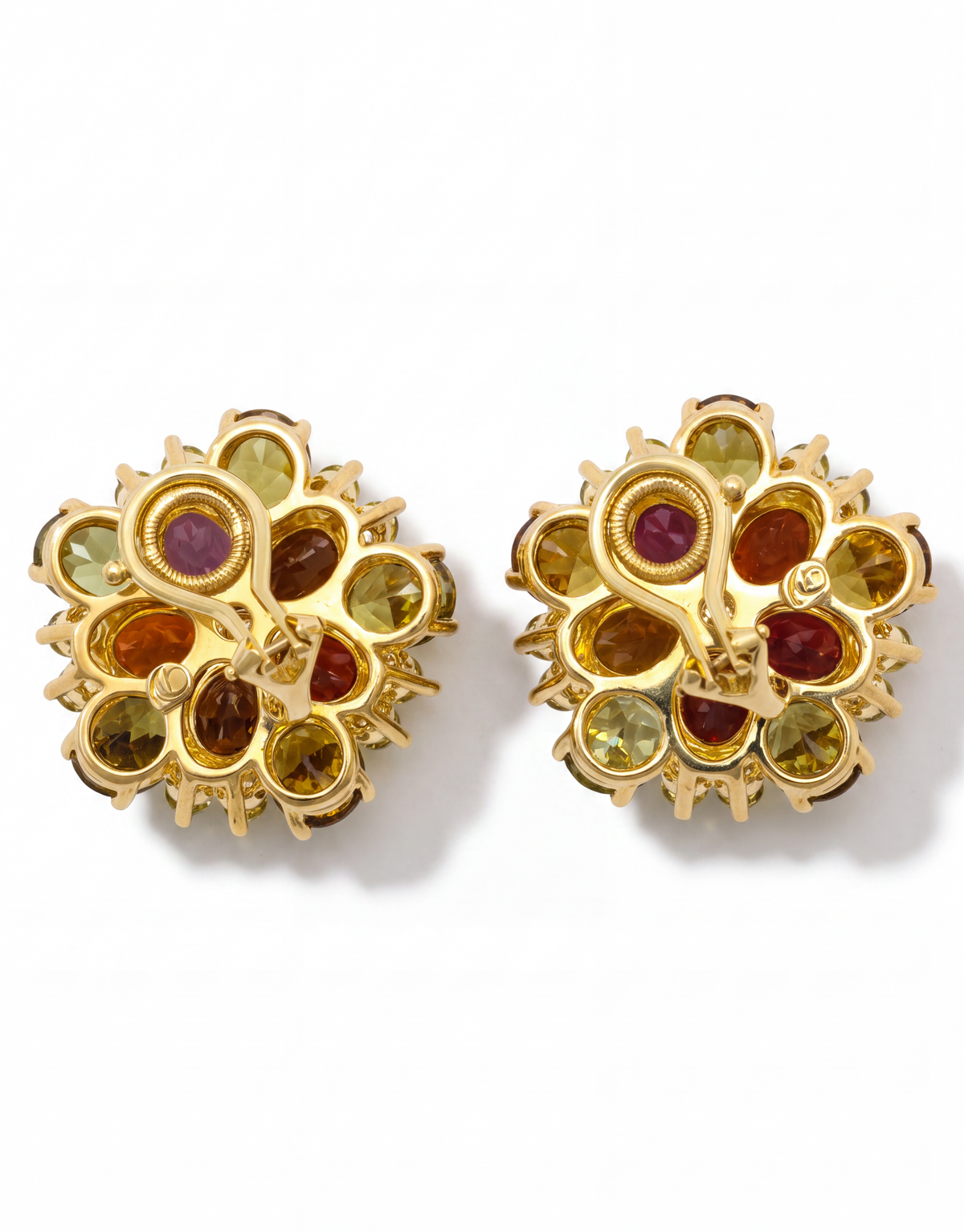 18K Yellow Gold Grossular Garnet, Chrysoberyl & Diamond Earrings
