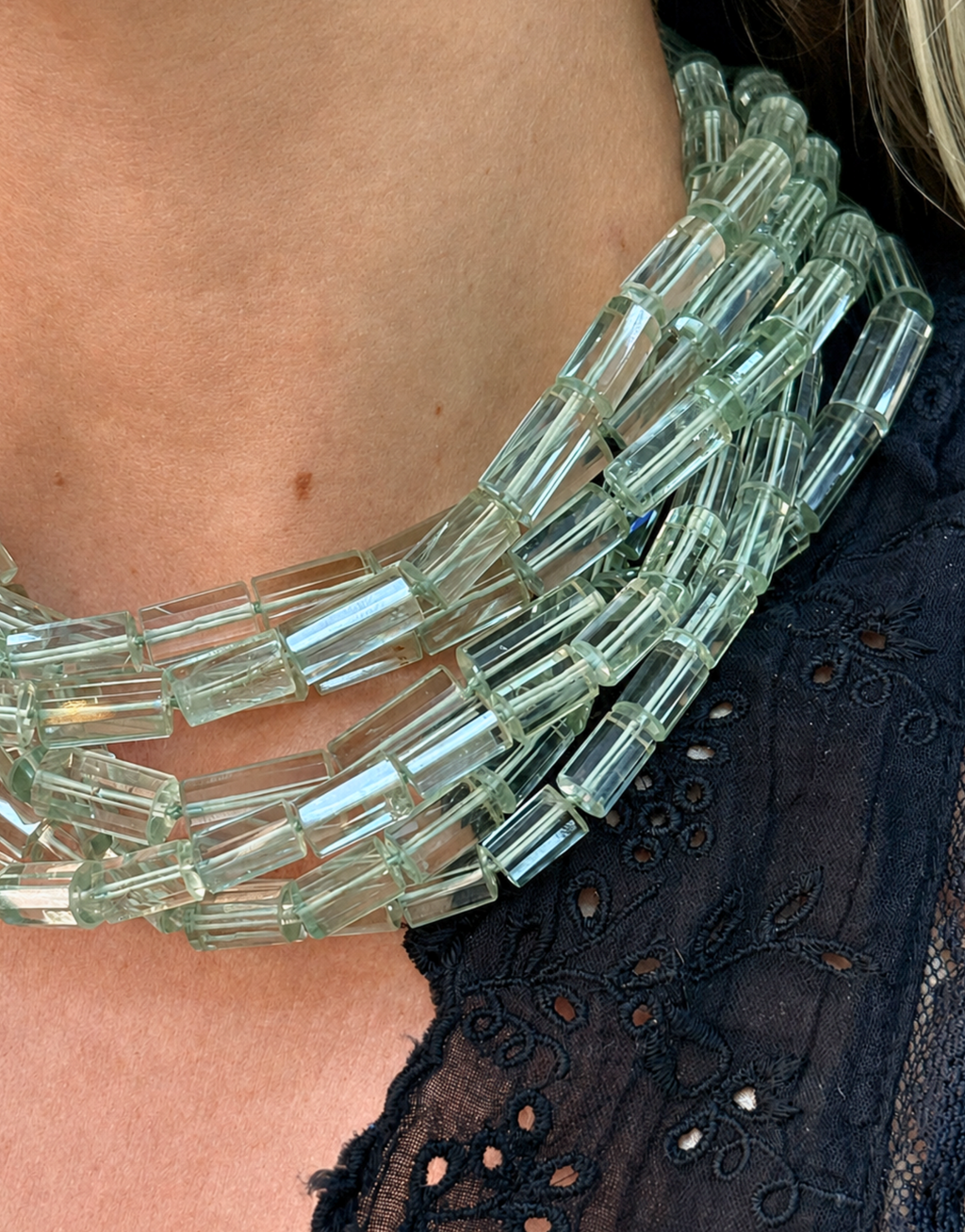 18K Yellow Gold Seven-Row Green Amethyst Necklace