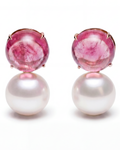 Pink Tourmaline & Pearl Earclips