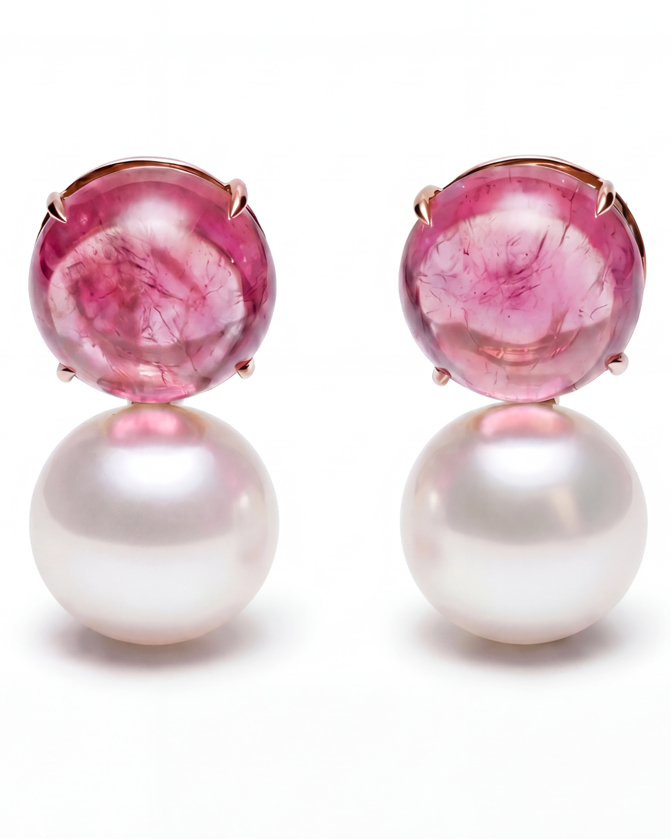 Pink Tourmaline & Pearl Earclips