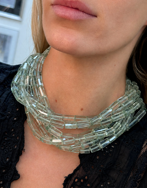 18K Yellow Gold Seven-Row Green Amethyst Necklace