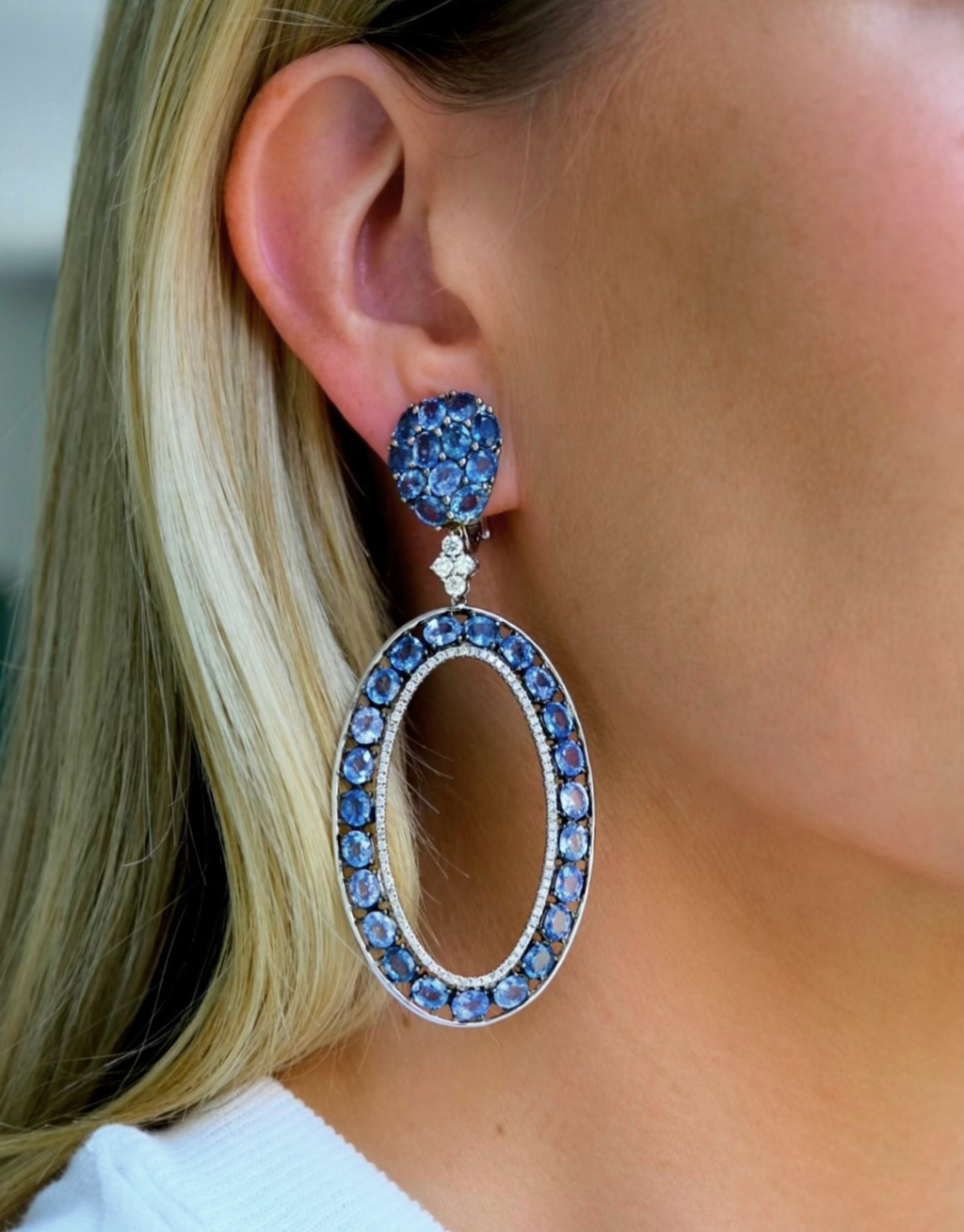 18KWG, Sapphire & Diamond Earrings