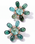 Blue Tourmaline & Diamond Flower Ear Clips