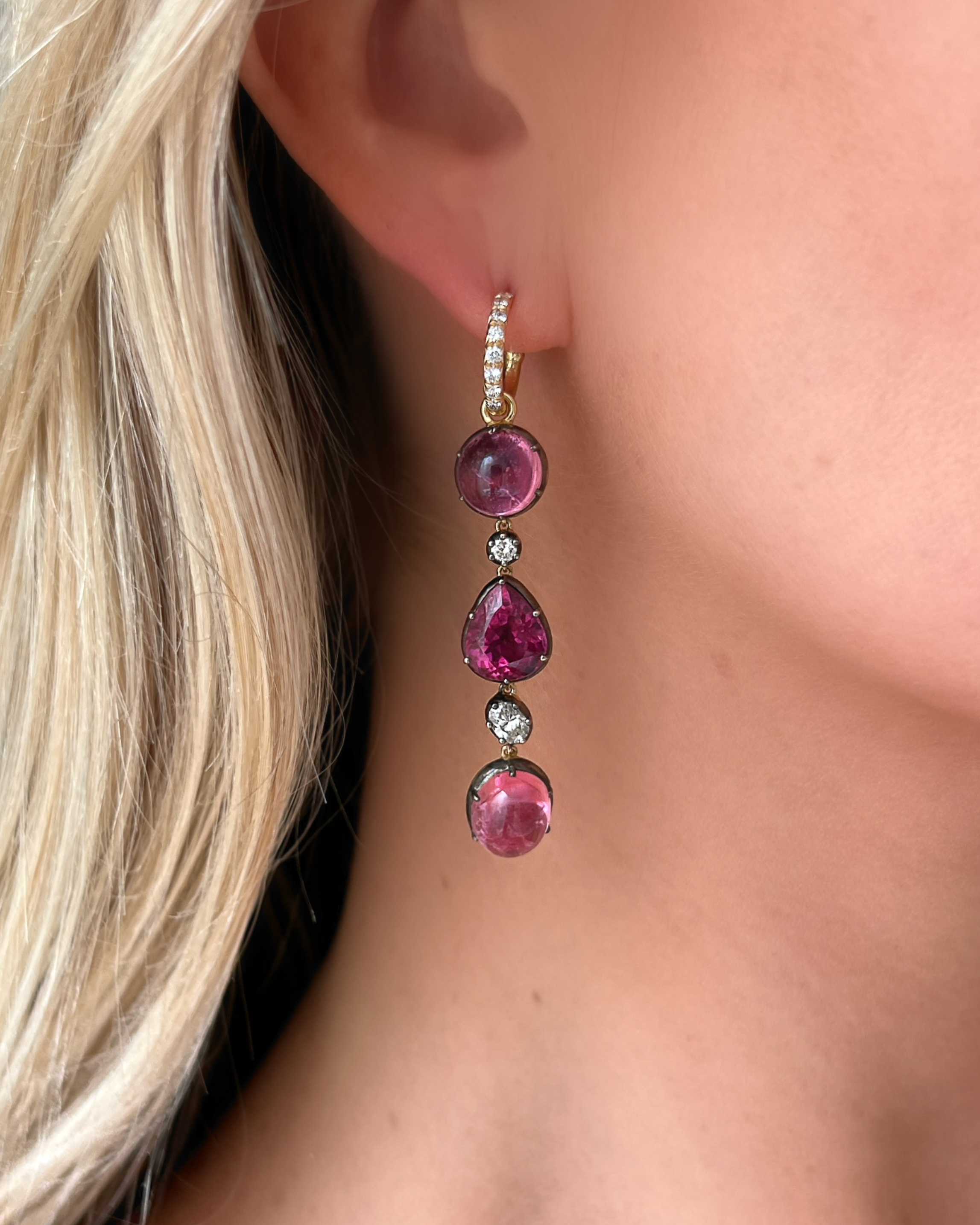 Pink Tourmaline & Diamond Earrings