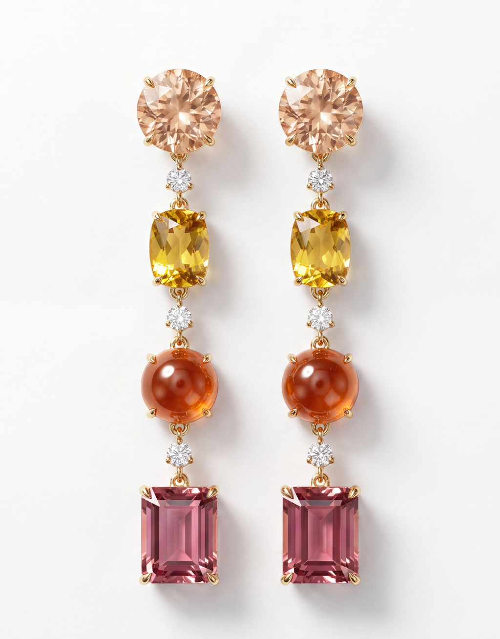 Beryl, Garnet, Tourmaline & Diamond Earrings