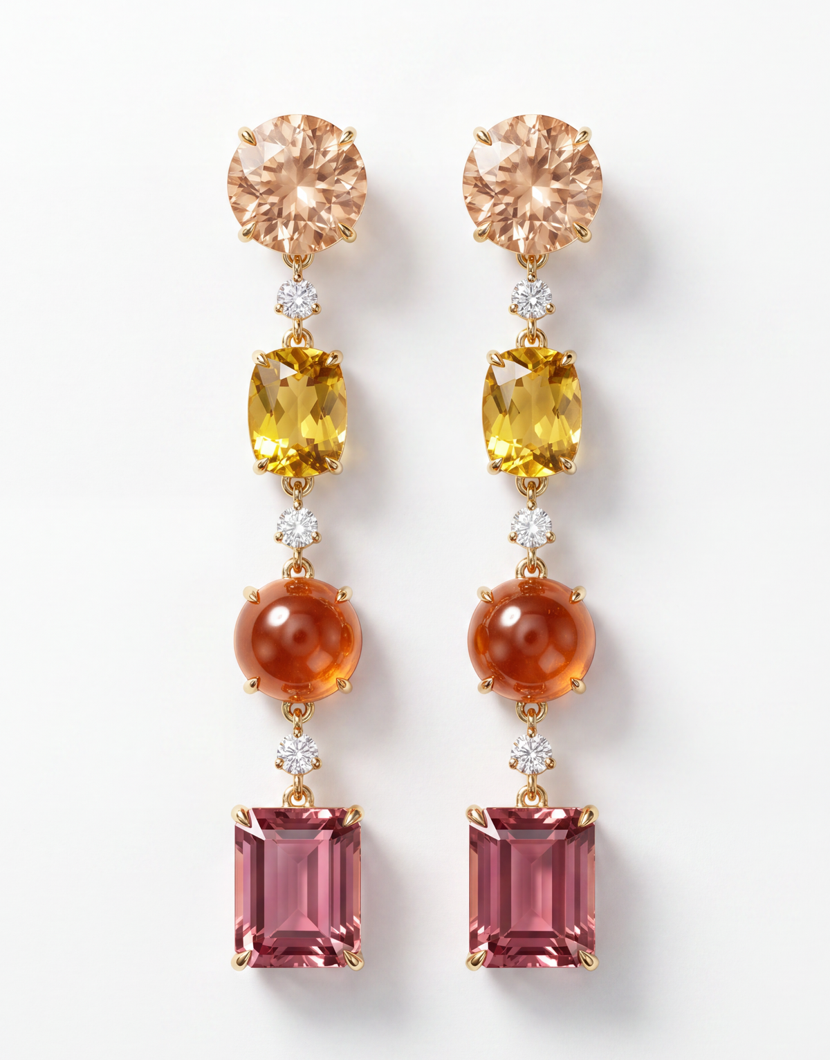 Beryl, Garnet, Tourmaline & Diamond Earrings