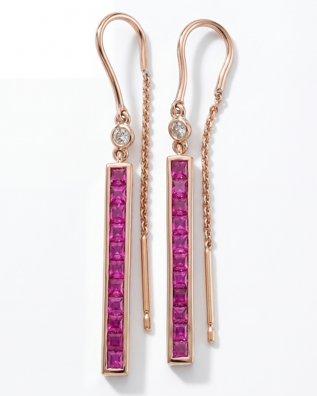 18KRG, Pink Sapphire & Diamond Earrings