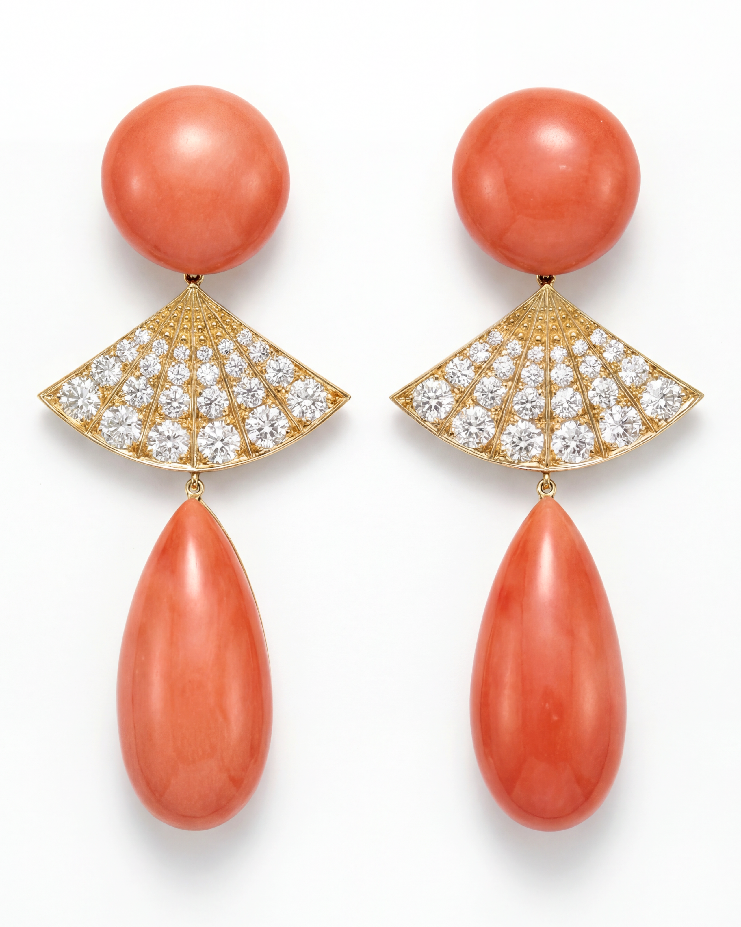 Natural Coral & Diamond Earrings