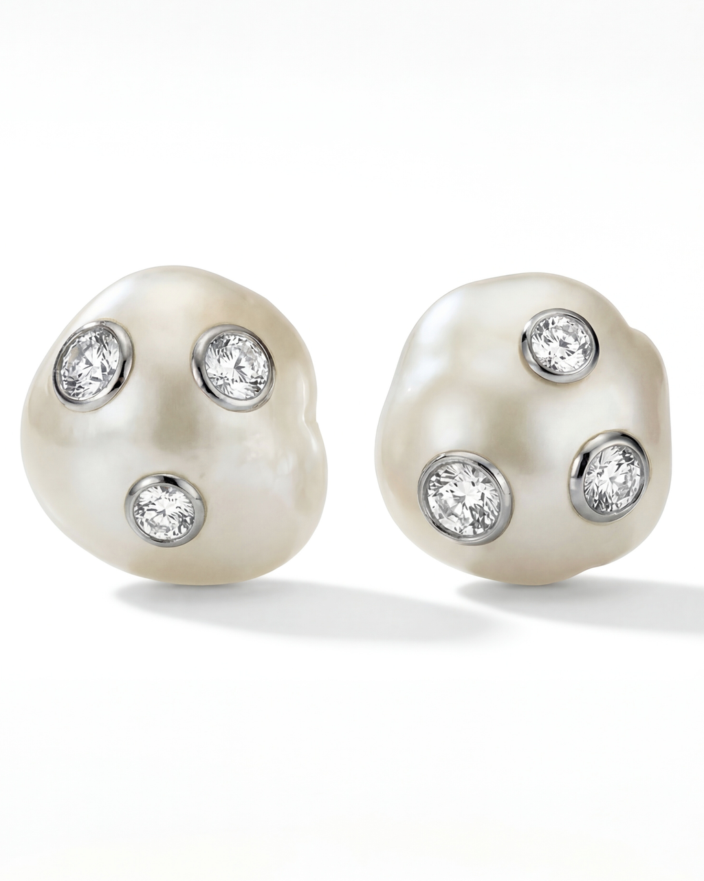 Baroque Cultured Pearl & Diamond Earclips