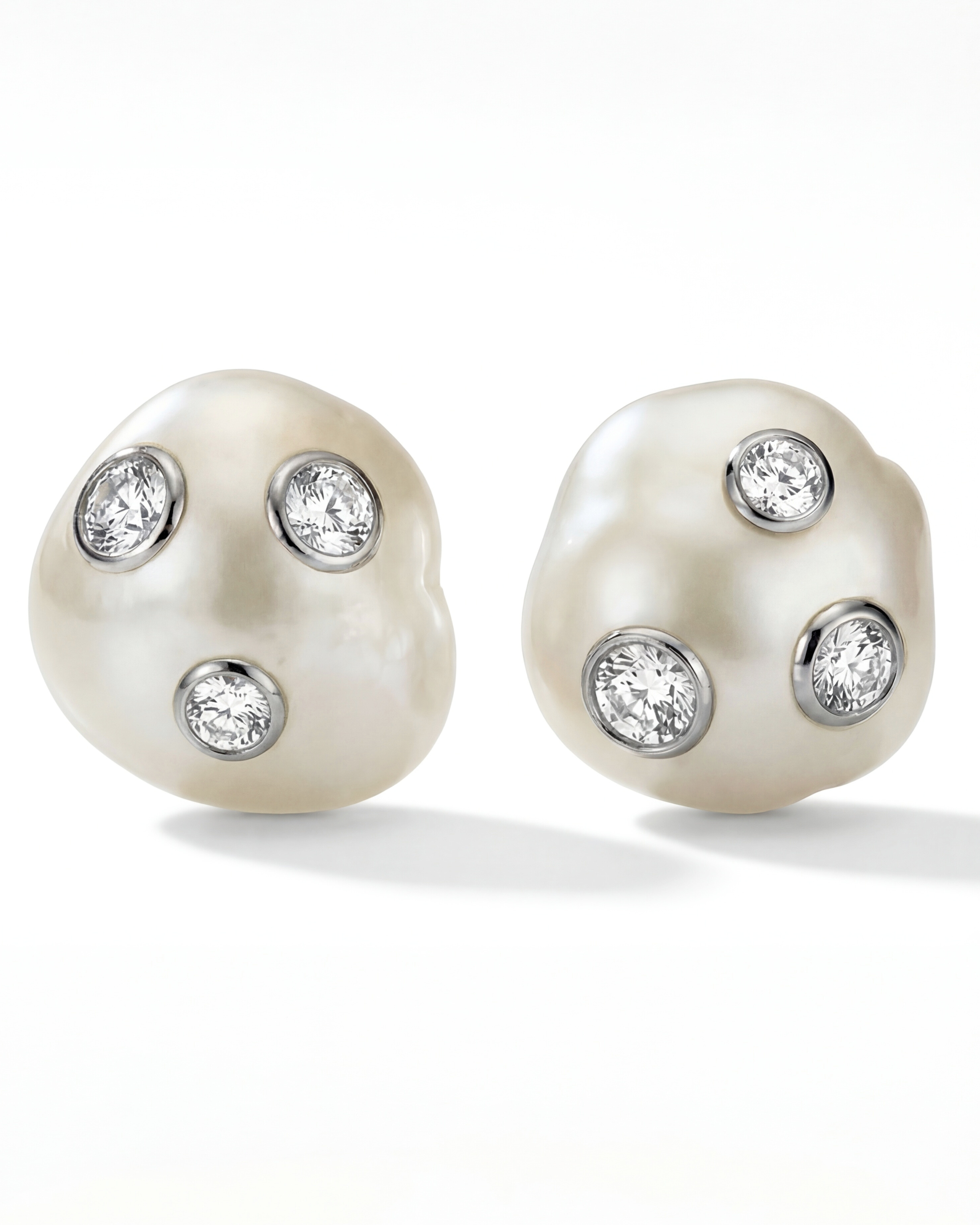 Baroque Cultured Pearl & Diamond Earclips