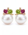 Rubelite, Peridot & Cultured Pearl Earrings