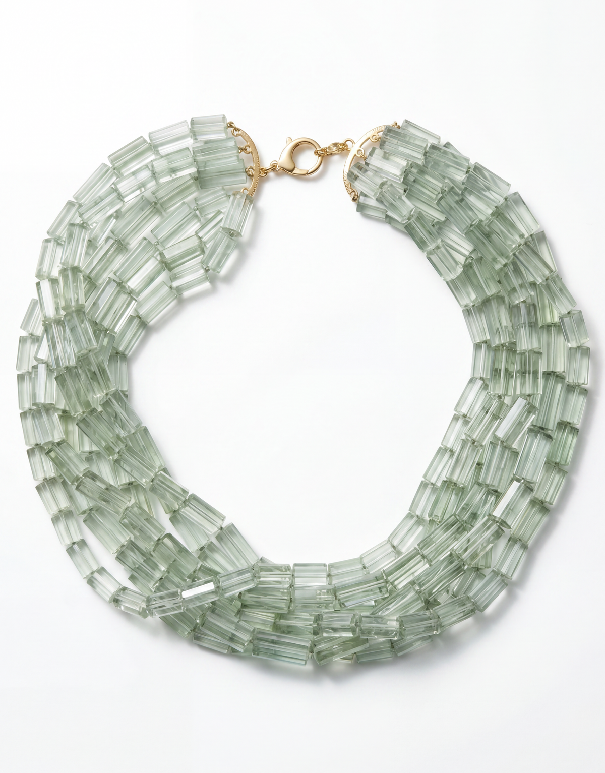 18K Yellow Gold Seven-Row Green Amethyst Necklace