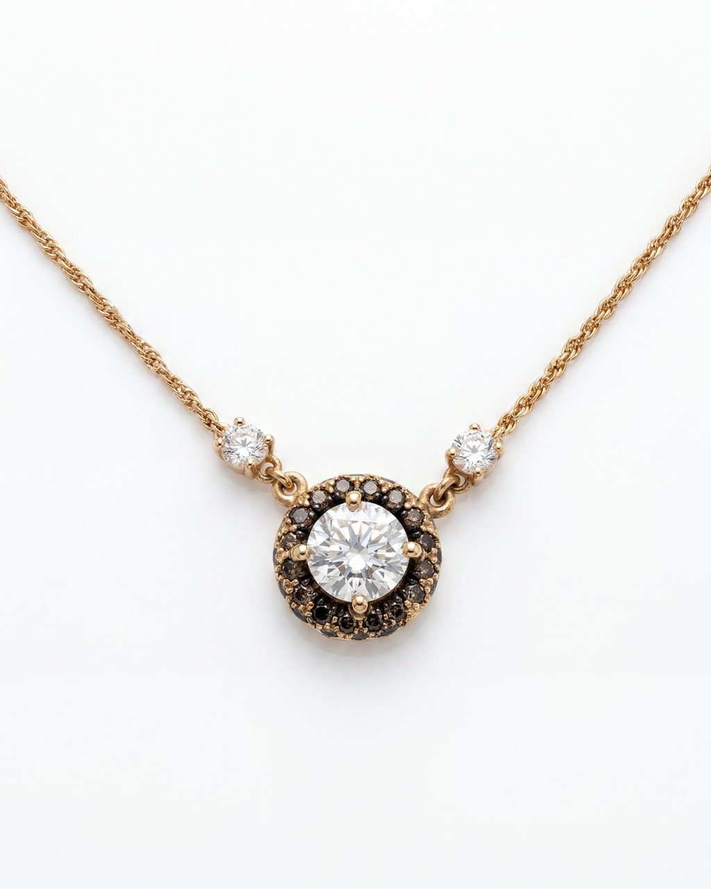 18KYG, White & Brown Diamond Pendant Necklace