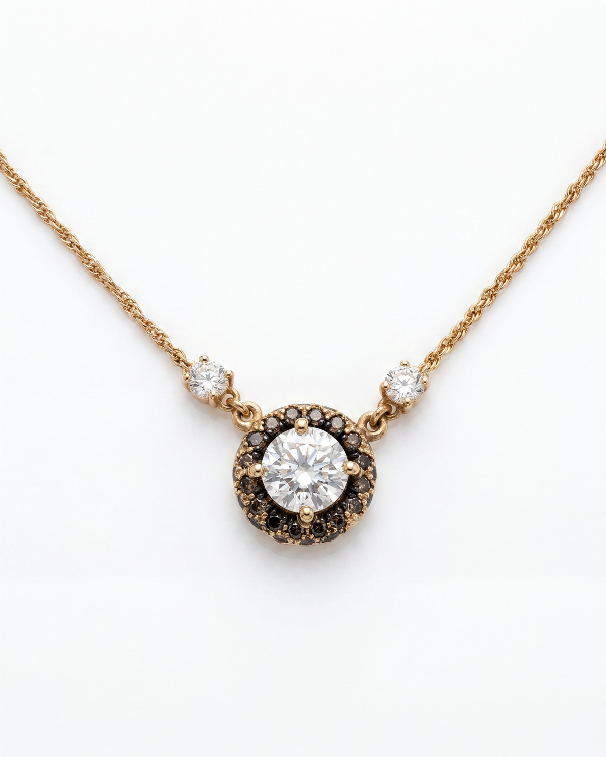 18KYG, White & Brown Diamond Pendant Necklace