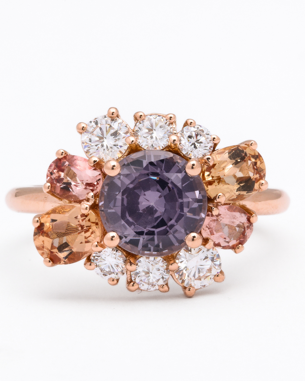 Diamond, Pink Topaz & Purple Tourmaline Ring