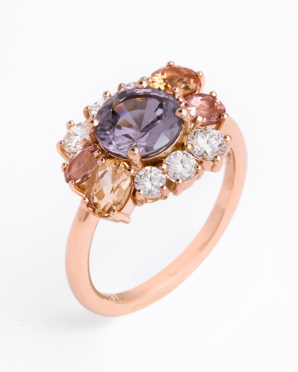 Diamond, Pink Topaz & Purple Tourmaline Ring