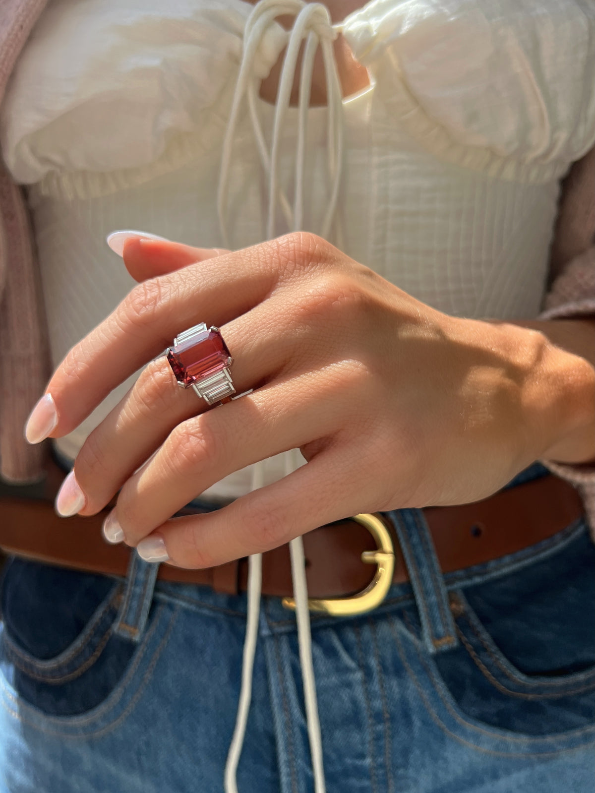 18KYG & Platinum, Pink Tourmaline & Diamond Ring