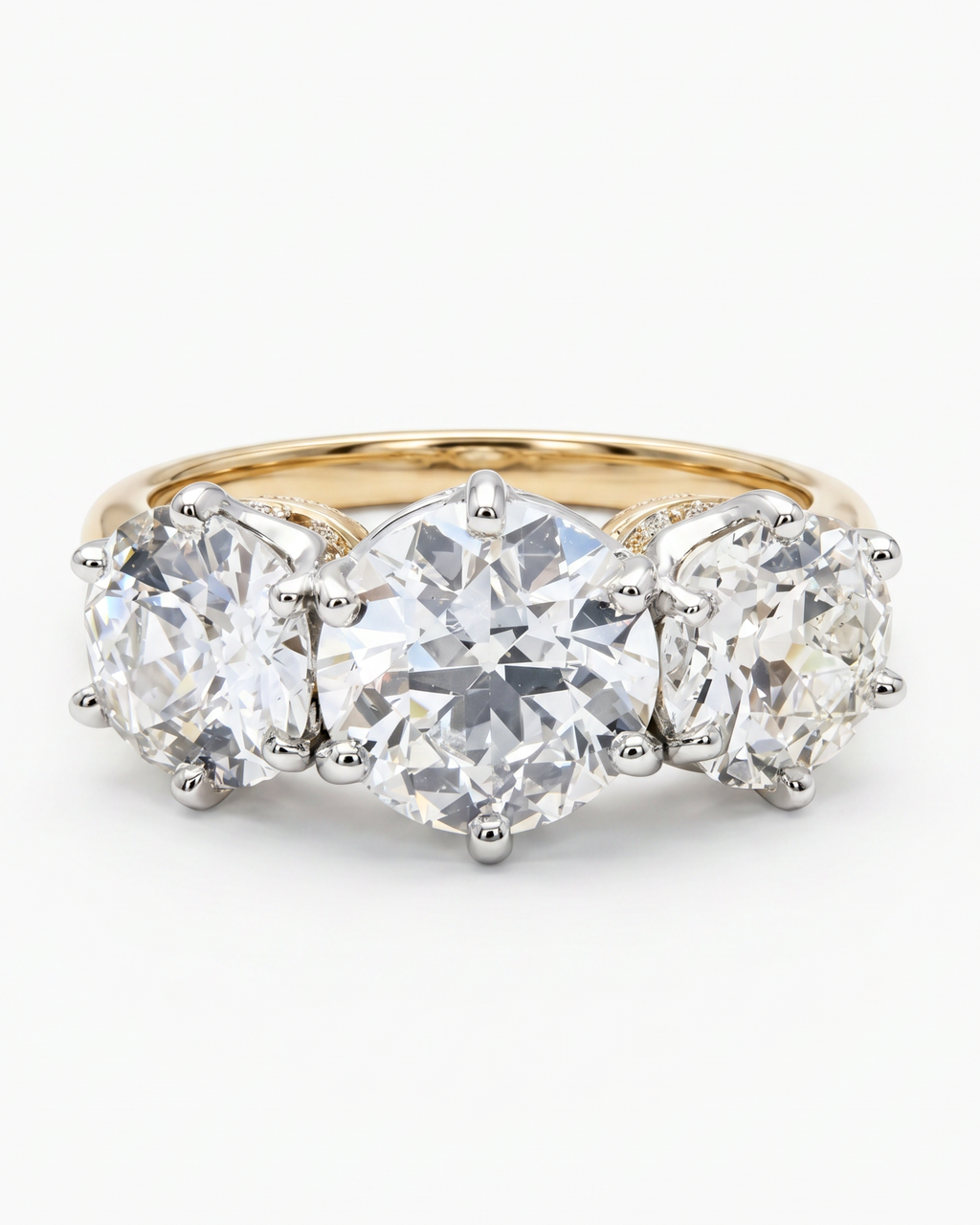 18KYG & Platinum, Old European Cut Diamond Three Stone Ring
